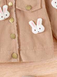 Cute Plush 3D Rabbit Baby Girl Long Sleeve Jacket, Autumn & Winter - Khaki - View 5