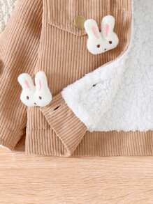 Cute Plush 3D Rabbit Baby Girl Long Sleeve Jacket, Autumn & Winter - Khaki - View 4