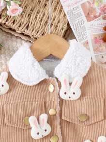 Cute Plush 3D Rabbit Baby Girl Long Sleeve Jacket, Autumn & Winter - Khaki - View 7
