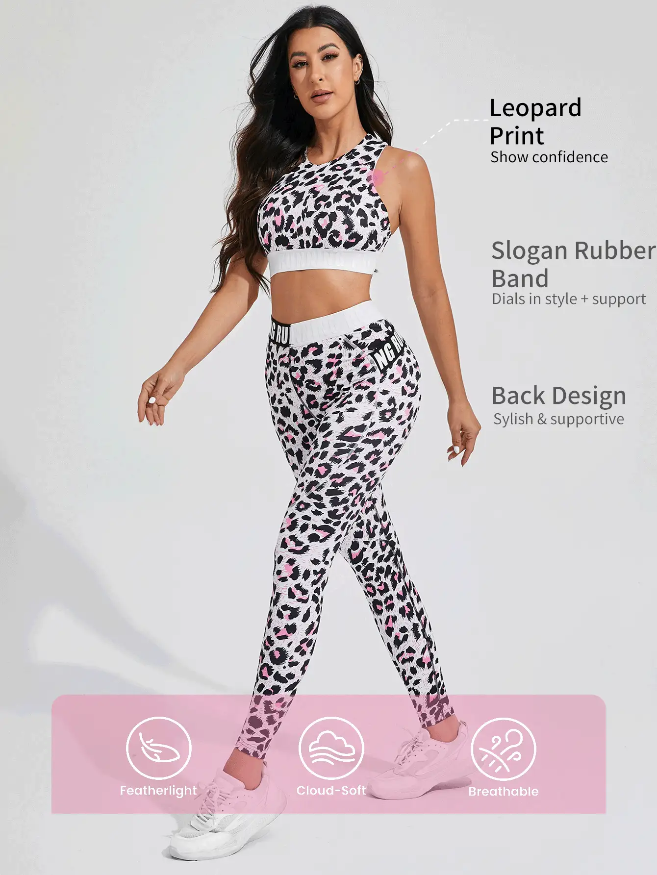 2pcs Leopard Print Crew Neck Tank Top And Pants Summer Sportswear Set - Pink - View 2