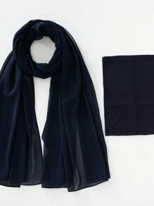 2 件/套涤纶纯色透气弹力渔夫帽和配套雪纺珍珠围巾头巾，适合 4 季