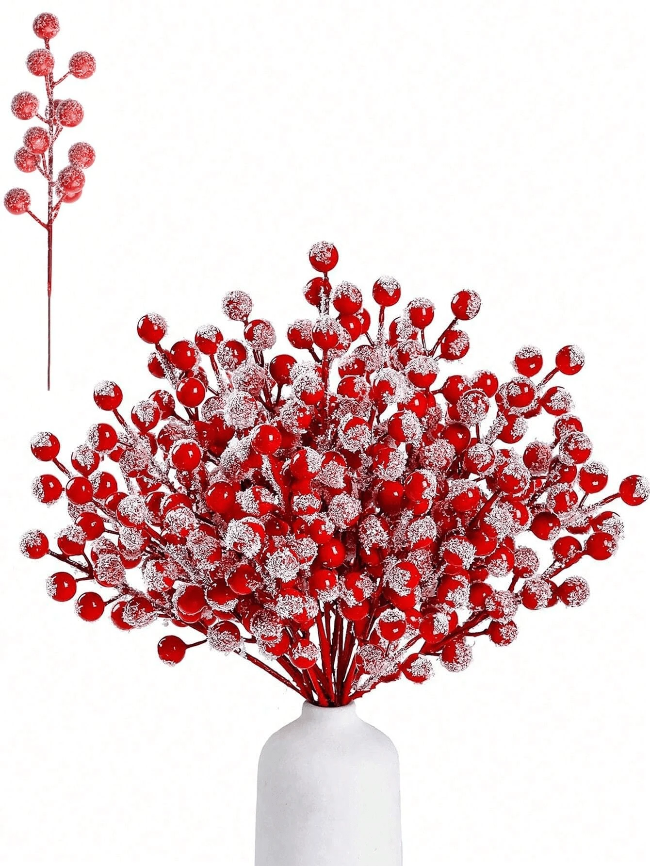 1/5/10 Pcs Snow Frosted Artificial Red Berry Stems 8.9inch Snowy