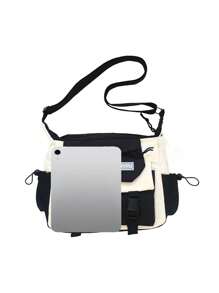 学院风尼龙单肩包，大容量斜挎包，适合青少年、户外、学生通勤和日常使用，斜挎包，假期学校夏季随身携带，个性化礼物，爸爸，丈夫，男朋友，大学包，新生，书包，多功能宿舍，大学，男士礼物，圣诞节，男士包，书包，学生包，书包，尖叫礼物，秋季旅行，节日，感恩节，胸包，侧包，挎包，皮包，流浪包，腰包，男士包，男士礼物，旅行必需品，节日必需品，露营，男士单肩包，返校 - 黑與白 - 查看 4