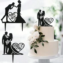 3 件套黑色婚礼设计蛋糕装饰适用于婚礼派对蛋糕装饰 - 彩色 - 查看 1