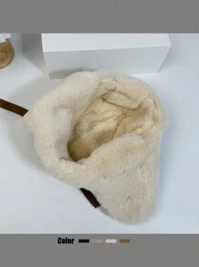 1pc Women's Faux Suede Fleece Warm Hat, Autumn Winter Windproof Earmuffs Earflap Aviator Cap For Skiing, Riding Halloween