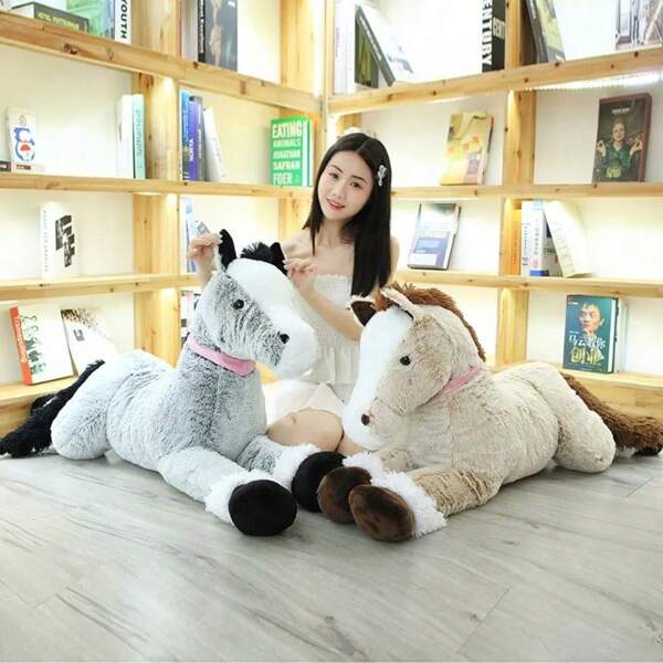 pangcangshu Big Size Cute Lying Horse Plush Toys Stuffed Cartoon Animal Horse Shooting Props Birthday Cute Toy Great For Gifts And Home Decor Perfect Easter Christmas And Thanksgiving Gifts, New Year And Valentine's Day Gifts