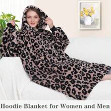 1 Pcs Wearable Blanket Sweatshirt Gifts For Women And Men, Warm And Cozy Giant Blanket Hoodie, Thick Flannel Blanket With Sleeves And Giant Pocket - 豹 - 查看 3