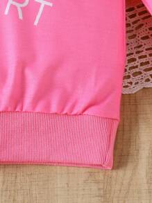 2 buc/Set pentru fetiță tânără cu gât cu mânecă lungă, ochelari de soare, cămașă cu litere + ținută casual cu pantaloni evazați cu imprimeu floral