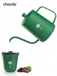 choxila 2 件套，沙特阿拉伯国庆节礼物，椰枣树标志绿色咖啡壶和浓缩咖啡杯，手冲咖啡壶和咖啡杯 - 綠色 - 查看 3