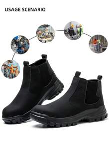 Fashionable Black Steel Toe Heavy-Duty Men's Industrial Safety Boots With Slip And Water Protection Features