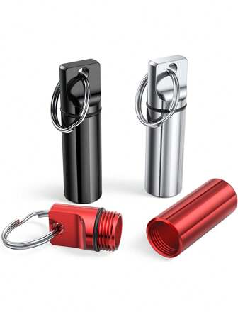 3st Liten Bärbar Pill Box Nyckelring, Aluminiumlegering Mini Pill Organizer Fodral Behållare för handväska, Vattentät metall Pillhållare Medicinflaska för utomhuscampingresor