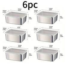 Set de 6 cajas de almacenamiento de alimentos de acero inoxidable 316, a prueba de fugas y reutilizables, caja de almuerzo con tapa apilable para carnes, frutas y verduras, organización y almacenamiento de cocina, accesorios de cocina, regalo de Navidad