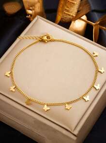 1 件不锈钢蝴蝶吊坠脚链/手链/项链首饰，适合日常佩戴 - 金黃色 - 查看 6