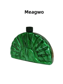 Túi xách dạ hội Acrylic hình quạt thời trang mới cho nữ, Túi cầm tay hình bán nguyệt phong cách Châu Âu và Mỹ cho đám cưới, tiệc tùng, Túi vuông mini thời trang - màu xanh lá - Xem 6