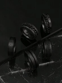 5 Stücke modisches Design Ring Set aus Edelstahl mit Textelementen in Römischer Schrift, geeignet für Herren und Damen für den täglichen Gebrauch, Feiertage, Verlobung, Dating, Hochzeit