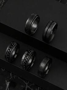 5 Stücke modisches Design Ring Set aus Edelstahl mit Textelementen in Römischer Schrift, geeignet für Herren und Damen für den täglichen Gebrauch, Feiertage, Verlobung, Dating, Hochzeit