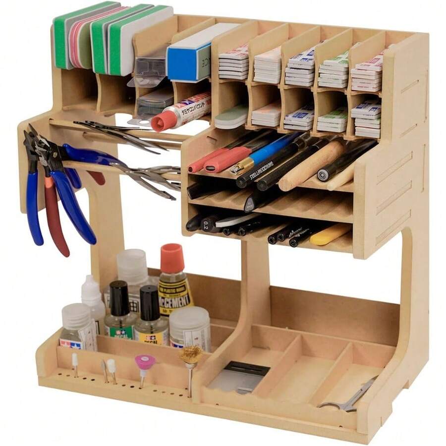 Wooden Model Kit Organizer, Made Of MDF Material, Paint Rack, Screwdriver/Brush Holder - 1 - 查看 1