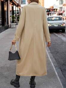 Ladies' Turndown Collar Button Cuff Long Trench Coat - Khaki - View 3