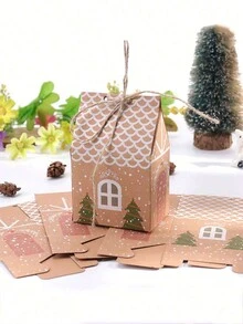 10 pezzi Scatole regalo a forma di casetta natalizia - Scatole di cartoncino kraft fai-da-te per confezioni di dolciumi natalizi - Decorazioni e bomboniere per matrimoni, feste e vacanze, Natale - Castano - Visualizzare 5