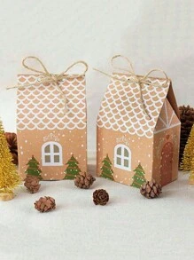 10 pezzi Scatole regalo a forma di casetta natalizia - Scatole di cartoncino kraft fai-da-te per confezioni di dolciumi natalizi - Decorazioni e bomboniere per matrimoni, feste e vacanze, Natale - Castano - Visualizzare 1
