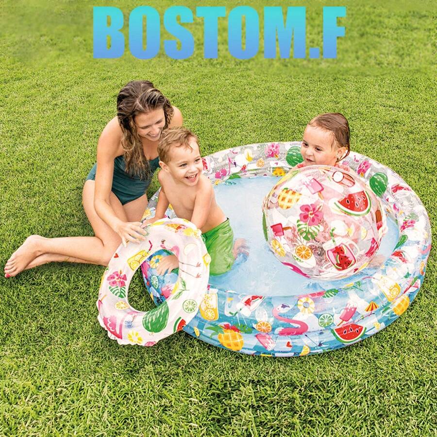 Juego de piscina de doble anillo Hawaii, piscina para niños, piscina inflable, piscina de bolas oceánicas, juego de tres piezas (piscina + anillo de natación + pelota) - Multicolor - Ver 1
