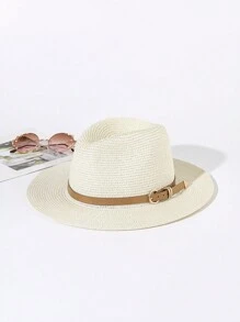 1pc Women's Heart-Shaped Hatband Elegant Fedora Hat, UV Protection Suitable For Daily, Beach, Vacation Wear