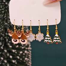 Bộ 6 Bông Tai Giáng Sinh Hoạt Hình Xuyên Biên Giới-Ông Già Noel, Cây Giáng Sinh, Hươu, Chuông, Bông Tai Giọt Dầu Dangle, Phong Cách Châu Âu Và Mỹ - Nhiều màu - Xem 17