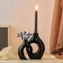 Modern Candlesticks: Black Candlesticks Set Of 2 Home Decor Neutral Candle Holders For Living Room Dining Table Centerpiece Fireplace Wedding - Multicolor - View 12