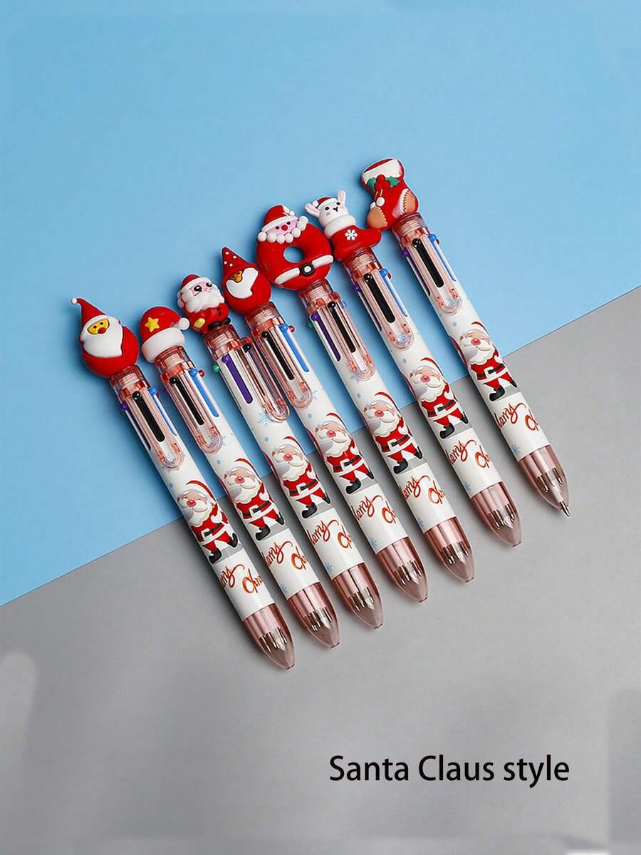 4pcs Mixed Color Christmas Themed Click Ballpoint Pens Assorted
