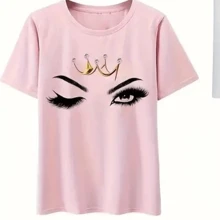 WOMEN'S T-SHIRT, EYEBROW DESIGNER, PLUS SIZE FASHION - 粉色 - 查看 1
