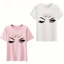 WOMEN'S T-SHIRT, EYEBROW DESIGNER, PLUS SIZE FASHION - 粉色 - 查看 2