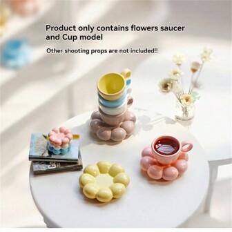 2 件迷你马克杯、迷你咖啡杯带碟、微型娃娃屋配件、创意造型迷你咖啡杯、花卉盘饰玩具、北欧 INS 病毒式马卡龙系列咖啡杯、向日葵咖啡陶瓷杯碟