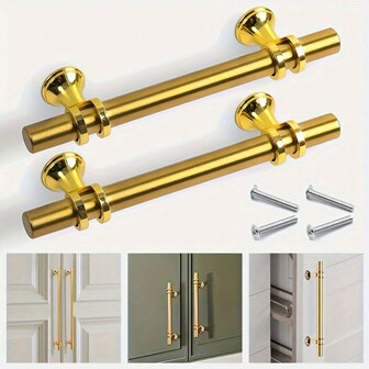 10 件金色抛光不锈钢 T 型抽屉拉手 6 英寸厨柜把手，家具五金，9.6 厘米螺丝间距，适用于抽屉