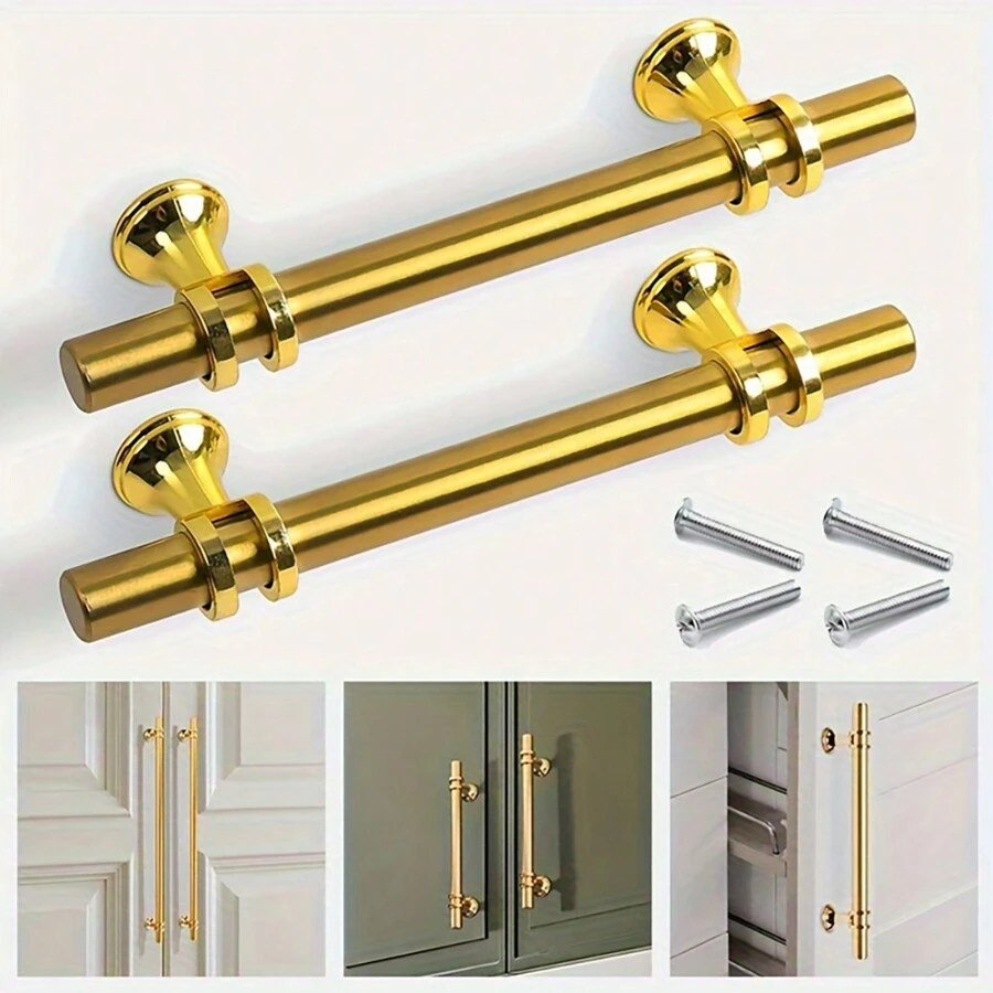 10 piezas Manijas de cajón de acero inoxidable dorado pulido de 6" para gabinetes de cocina, herrajes de muebles, espaciado de tornillos de 9.6cm, adecuado para cajones