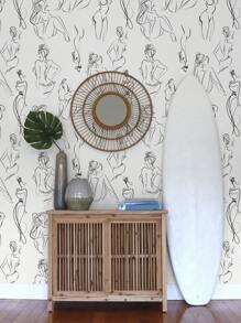 17.7"X6.5"/9.8ft Removable Black & White Line Art Mural, Home Room Decor, Wall Art, Wall Decor, Decorative Wallpaper, Spring Decor, Renew Your Home, Holiday Decor Gift, Birthday Graduation - Black and White - View 2