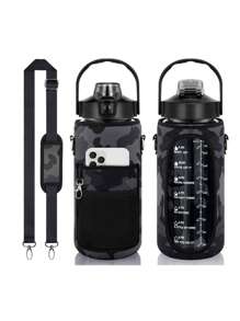 1 件 2000 毫升/64 盎司亚克力瓶盖（不含水瓶），口袋细节，厨房用玻璃杯套，适合运动和户外活动 - 黑色 - 查看 1