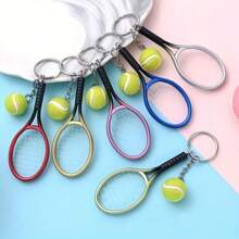 Miniature Simulation Tennis Racket Keychain - The Perfect Gift For Tennis Fans, Women And Couples Halloween Car Accessories Bag Charm School Cute Goth Y2k - Multicolor - View 2
