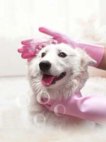 1set Blue Pet Bathing Gloves, Silicone Dog Cat Brush Shower Massage Scrubber Pet Bathing Accessories