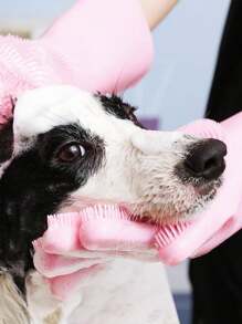 1set Blue Pet Bathing Gloves, Silicone Dog Cat Brush Shower Massage Scrubber Pet Bathing Accessories