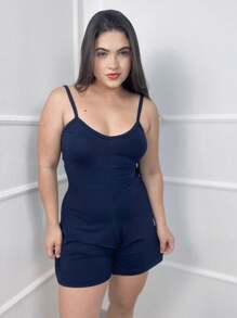 Loose Strappy Romper - Màu xanh hải quân - Xem 5
