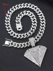 GuoShuang 1入組歐美嘻哈風格大3D三角形鑽石細節誇張嘻哈吊墜項鍊適合男士&女性 - 銀色 - 查看 2