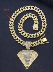 GuoShuang 1入組歐美嘻哈風格大3D三角形鑽石細節誇張嘻哈吊墜項鍊適合男士&女性 - 銀色 - 查看 3