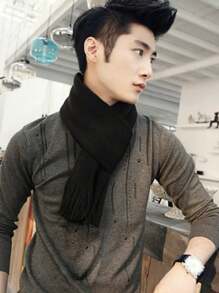 1pc Solid Color Men Scarf, Knit Tasseled Long Scarf/Neck Warmer For Autumn And Winter, Versatile Boyfriend Gift Men AccessoriesMen Scarves - Black - View 7