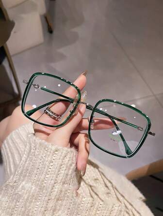 Stora fyrkantiga modeglasögon för kvinnor, perfekta för runda ansikten, sminkfri look, sociala medier, finns i mjölkte, geléfärger, lämpliga för affärer, fritid, moderiktiga koreanska japanska europeiska och amerikanska stilar, glasögon utan styrka