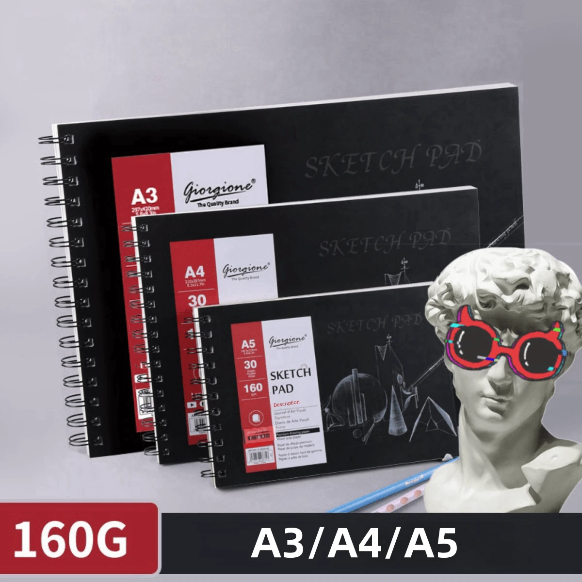 1入組幾何圖案螺旋素描本，現代便攜式學生素描本 - 白色 - 查看 1