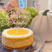 Happy Thanksgiving Cake Topper In Wood Thanksgiving Party Pumpkin Cake Decoration - Wood - View 1