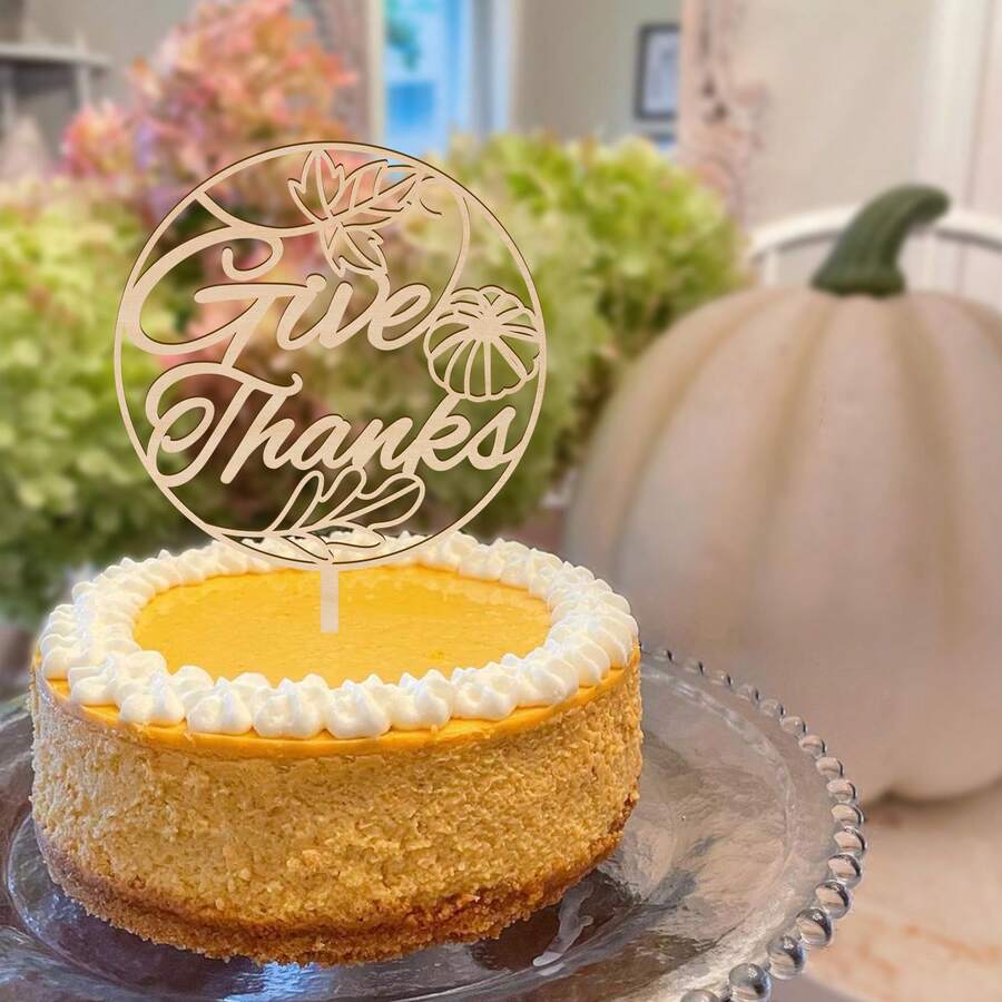 Happy Thanksgiving Cake Topper In Wood Thanksgiving Party Pumpkin Cake Decoration - Wood - View 1