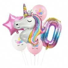 Nuevo conjunto de globos con número degradado de unicornio colorido, decoración de fiesta de cumpleaños con tema de unicornio globos de papel de aluminio - Multicolor - Ver 12