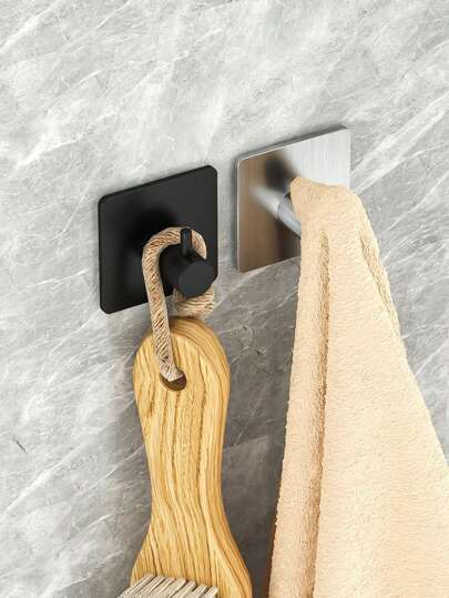 2pcs Kitchen & Bathroom Adhesive Hooks, No Drilling Necessary, Wall Mounted Hooks For Kitchen, Balcony, Bathroom, Dorm