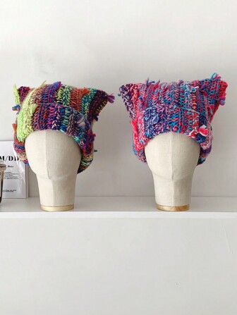 1pc Dopamine-Inspired Colorful Knitted Beanie Hat For Women, Thick & Warm, Autumn/Winter, Fashionable Streetwear